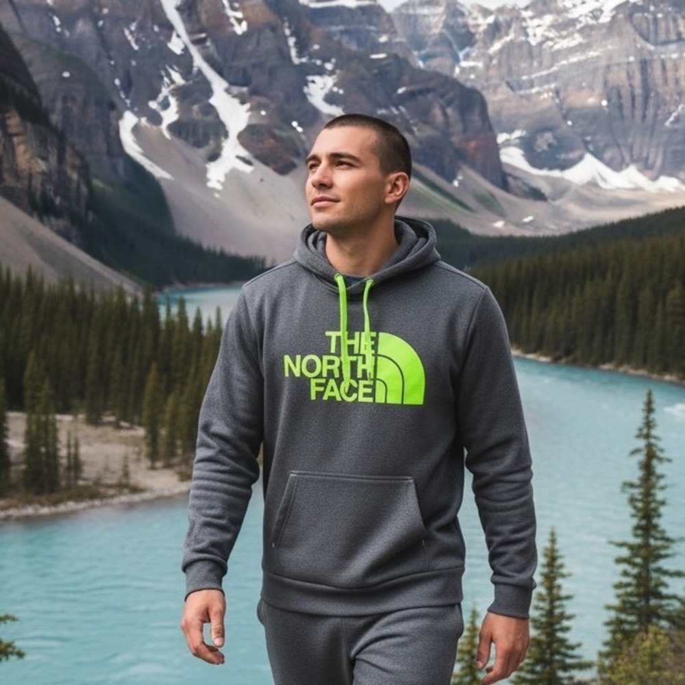 The North Face‎ Mens Gray Lime Green Logo Pullover Hoodie CHQ4 Size M
